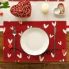 New Dear-Lover Love Heart Print Antifouling Reusable Flax Placemat Racing Red