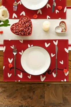 New Dear-Lover Love Heart Print Antifouling Reusable Flax Placemat Racing Red