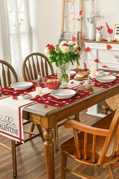 New Dear-Lover Love Heart Print Antifouling Reusable Flax Placemat Racing Red