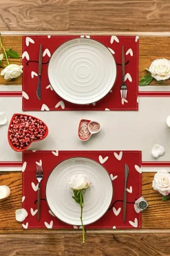 New Dear-Lover Love Heart Print Antifouling Reusable Flax Placemat Racing Red