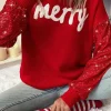 Best Dear-Lover Merry Graphic Sequin Sleeves Christmas Turtleneck Sweater Racing Red