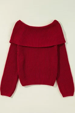 Hot Dear-Lover Off-the-shoulder Knit Sweater Racing Red