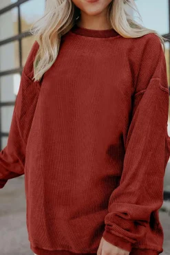 Discount Dear-Lover Ribbed Corduroy Oversized Sweatshirt Racing Red