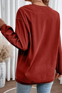 Discount Dear-Lover Ribbed Corduroy Oversized Sweatshirt Racing Red