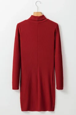 Best Dear-Lover Ribbed Knit Long Sleeve High Neck Mini Dress Racing Red