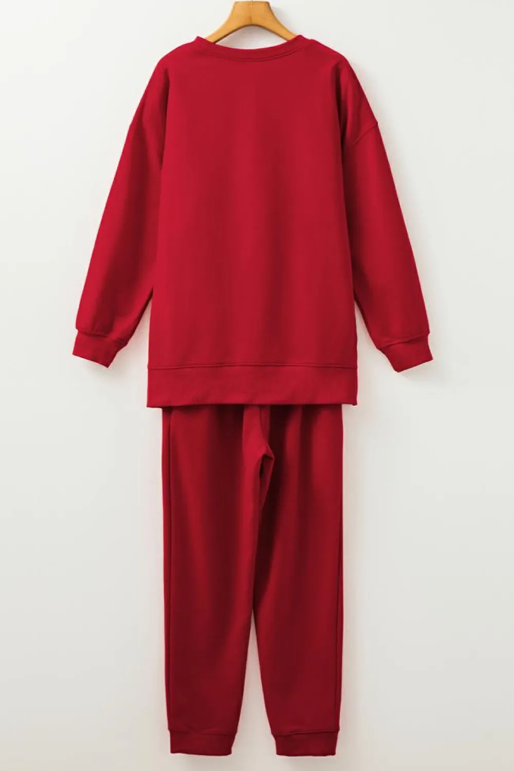Fashion Dear-Lover Solid Color High Low Pullover and Skinny Pants Set Racing Red