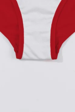 Clearance Dear-Lover U Neck Adjustable Straps Knotted Skirt Patchwork One Piece Swimsuit Racing Red