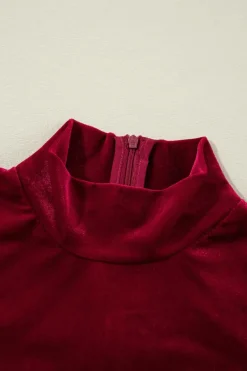 Clearance Dear-Lover Velvet High Neck Tiered Ruffle Mini Dress Racing Red