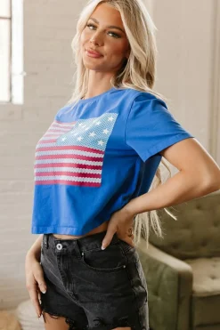 Best Dear-Lover American Flag Pattern Crewneck Tee Real Teal