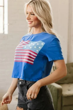 Best Dear-Lover American Flag Pattern Crewneck Tee Real Teal