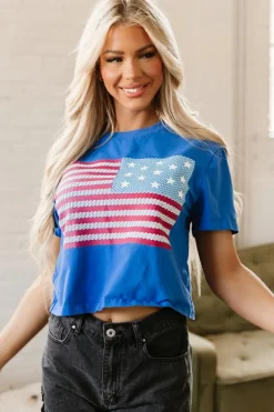 Best Dear-Lover American Flag Pattern Crewneck Tee Real Teal