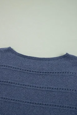 Clearance Dear-Lover Boat Neck Drop Shoulder Pointelle Knit Sweater Real Teal