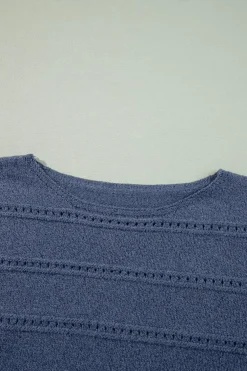 Clearance Dear-Lover Boat Neck Drop Shoulder Pointelle Knit Sweater Real Teal