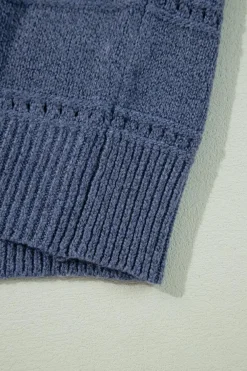 Clearance Dear-Lover Boat Neck Drop Shoulder Pointelle Knit Sweater Real Teal