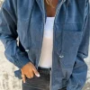 Discount Dear-Lover Corduroy Drawstring Hooded Pocket Zip Up Jacket Real Teal