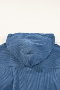 Discount Dear-Lover Corduroy Drawstring Hooded Pocket Zip Up Jacket Real Teal