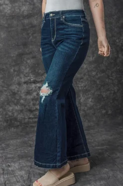 Clearance Dear-Lover High Rise Ripped Bell Bottom Jeans Real Teal