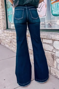 Clearance Dear-Lover High Rise Ripped Bell Bottom Jeans Real Teal