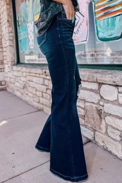 Clearance Dear-Lover High Rise Ripped Bell Bottom Jeans Real Teal