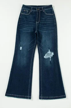 Clearance Dear-Lover High Rise Ripped Bell Bottom Jeans Real Teal