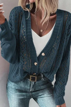 Hot Dear-Lover Open Knit Drop Shoulder Sweater Cardigan Real Teal