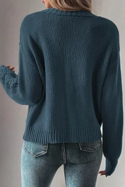 Hot Dear-Lover Open Knit Drop Shoulder Sweater Cardigan Real Teal