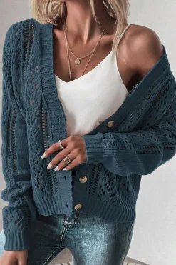 Hot Dear-Lover Open Knit Drop Shoulder Sweater Cardigan Real Teal