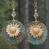 Discount Dear-Lover Retro Sunflower Disc Alloy Dangle Earrings Real Teal