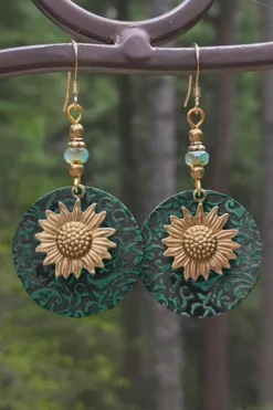 Discount Dear-Lover Retro Sunflower Disc Alloy Dangle Earrings Real Teal