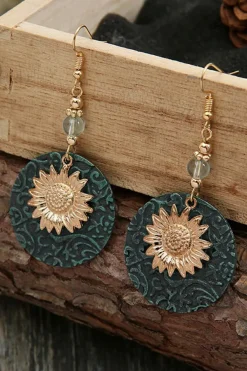Discount Dear-Lover Retro Sunflower Disc Alloy Dangle Earrings Real Teal