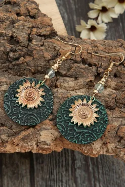 Discount Dear-Lover Retro Sunflower Disc Alloy Dangle Earrings Real Teal