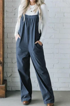 Best Dear-Lover Solid Pocketed Loose Fit Corduroy Overall Real Teal