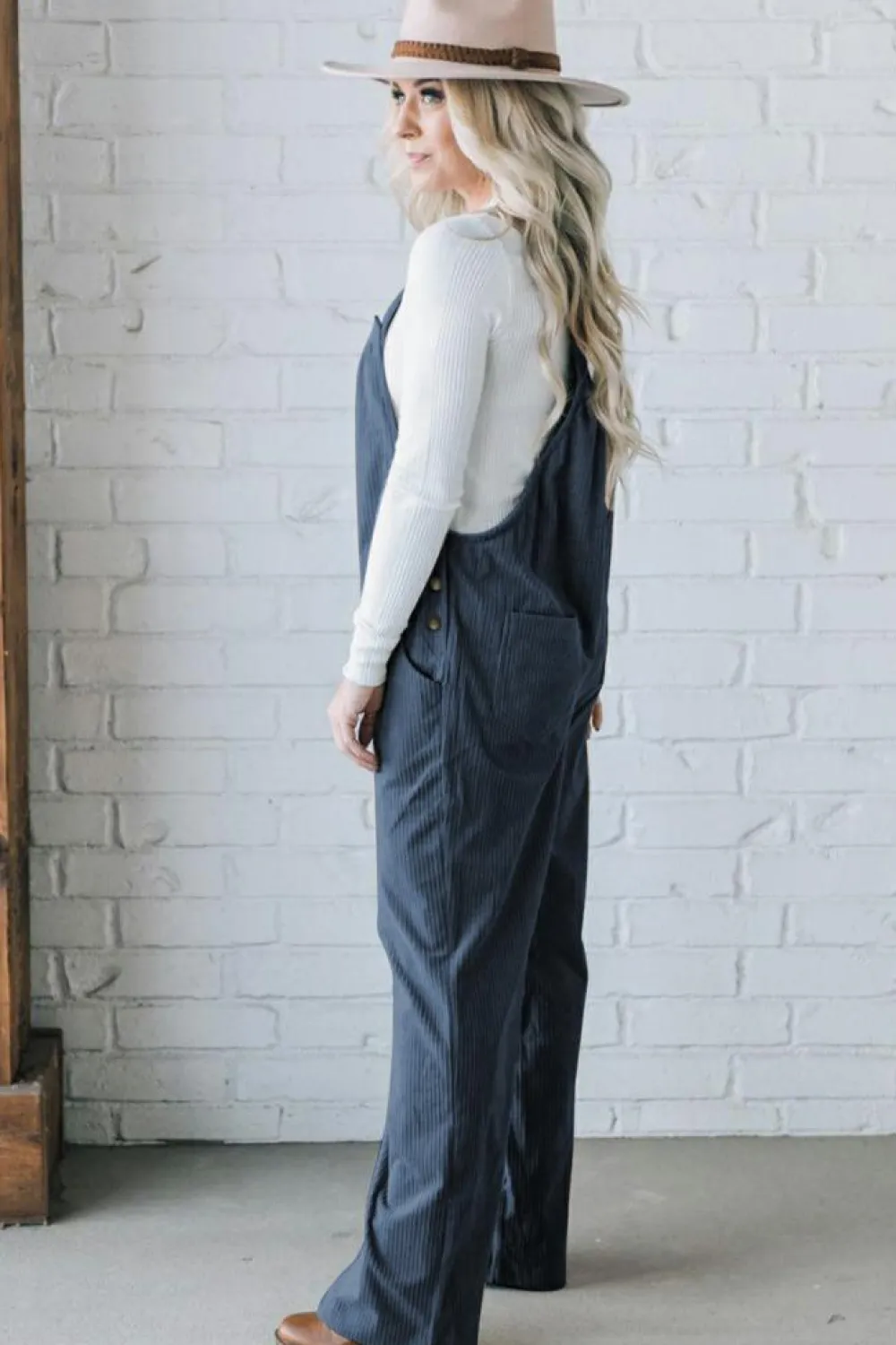 Best Dear-Lover Solid Pocketed Loose Fit Corduroy Overall Real Teal