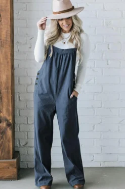 Best Dear-Lover Solid Pocketed Loose Fit Corduroy Overall Real Teal