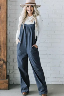 Best Dear-Lover Solid Pocketed Loose Fit Corduroy Overall Real Teal