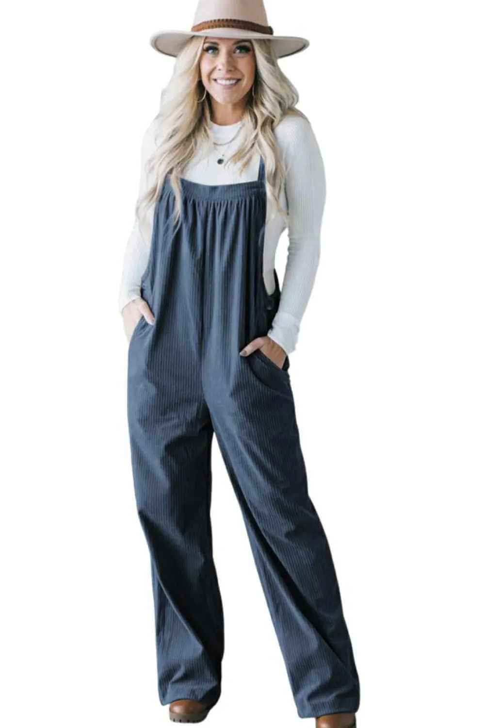 Best Dear-Lover Solid Pocketed Loose Fit Corduroy Overall Real Teal