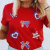 Best Dear-Lover Red American Flag Inspired Sequined Pattern Crewneck Tee Red-2