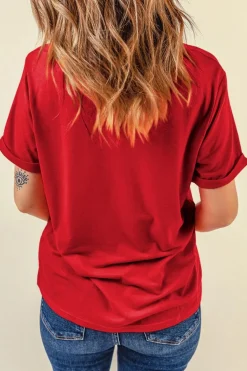 Best Dear-Lover Red American Flag Inspired Sequined Pattern Crewneck Tee Red-2