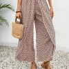 Sale Dear-Lover Bohemian Print Slit Wide Leg Smocked High Waist Pants Red