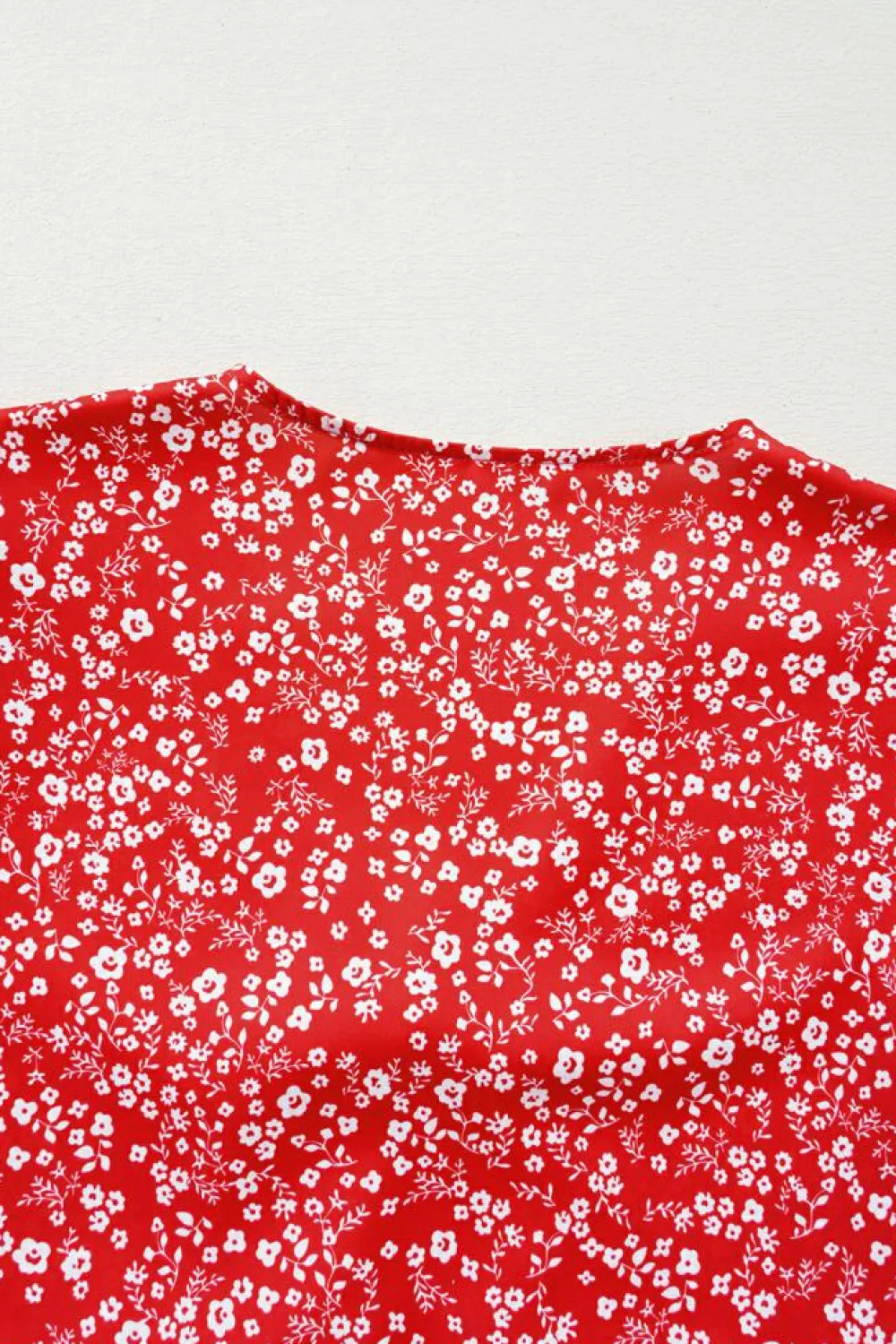 New Dear-Lover Boho Floral Printed Half Sleeve Knotted V Neck Blouse Red