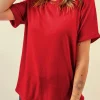 Outlet Dear-Lover Red Casual Plain Crew Neck Tee Red-2