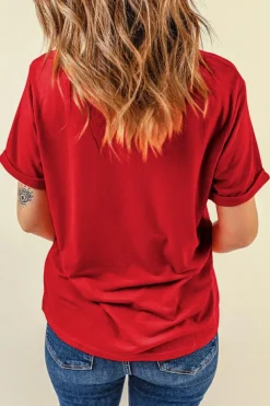 Outlet Dear-Lover Red Casual Plain Crew Neck Tee Red-2