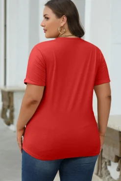 Outlet Dear-Lover Red Casual Plain Crew Neck Tee Red-2