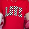 Clearance Dear-Lover Red Checkered LOVE Letter Graphic Valentines T Shirt Red-2