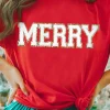 Hot Dear-Lover Red Christmas MERRY Graphic Cuffed Sleeve T Shirt Red-2