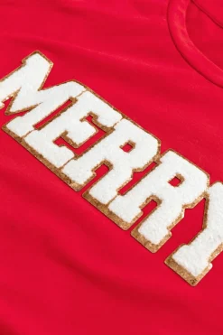 Hot Dear-Lover Red Christmas MERRY Graphic Cuffed Sleeve T Shirt Red-2