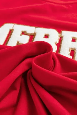 Hot Dear-Lover Red Christmas MERRY Graphic Cuffed Sleeve T Shirt Red-2