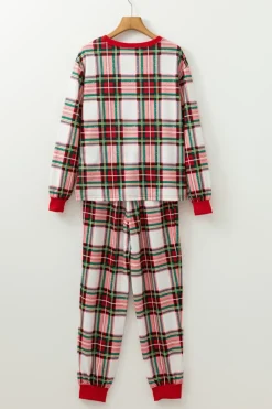 Hot Dear-Lover Christmas Plaid Allover Top and Pants Lounge Set Red