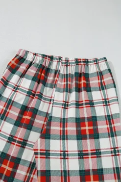 Sale Dear-Lover Christmas Plaid Print Two Piece Long Sleeve Pajamas Set Red