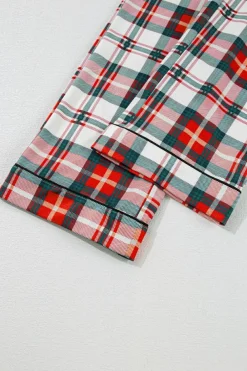 Sale Dear-Lover Christmas Plaid Print Two Piece Long Sleeve Pajamas Set Red